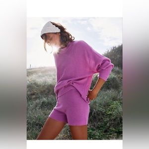 Free people Malibu solid surf set extra small dolly pink sweater set shorts XS